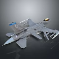 Detailed Military Fighter Jet 3D Model With Gray Body Blue Insignia And Mounted Weapons