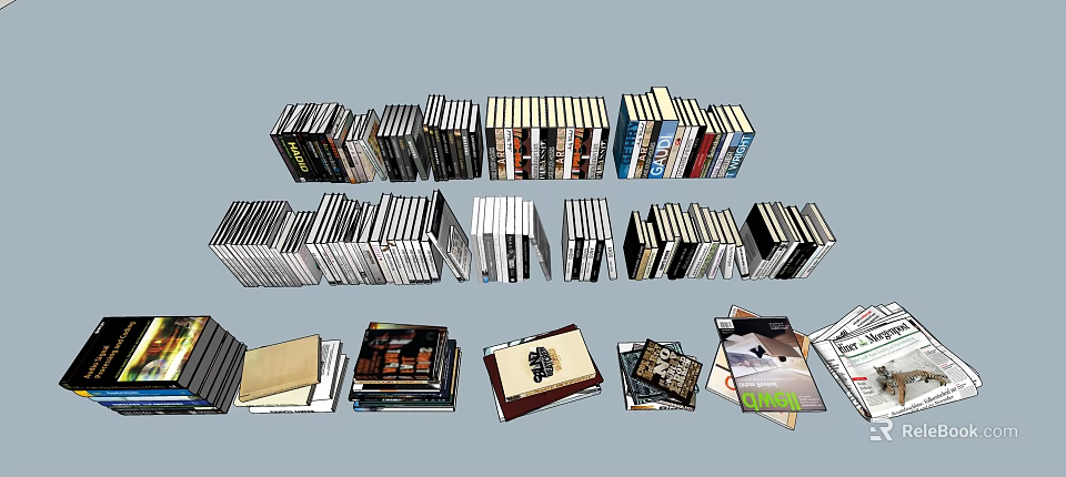Assorted Books And Magazines Collection With Stacked Hardcover Paperbacks And Diverse Covers 3d model 