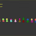 Character Head Models In Different Colors Styles Arranged On Gray Background With Reflections