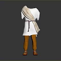 Fashionable Outfit Display With White Top Orange Pants Beige Brown Striped Shawl And Orange Shoes
