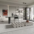 Modern Minimalist Study Room Interior With Stone Wall Glass Desk Black Chair And Bookshelves