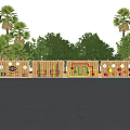 Wooden Feature Wall With Colorful Pipes Geometric Shapes Green Trees And Blue Sky