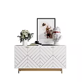 Modern Console Table And Side Cabinet With Chevron Pattern Gold Legs And Decorative Ornaments 3d model