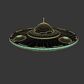 Sci Fi UFO Design With Black Body Top Dome Circular Lights And Blue Glowing Ring