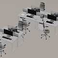 Modern Office Desks Workstations With Computer Monitors And Ergonomic Chairs 3d model