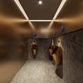 Luxury Modern Public Restroom With Illuminated Makeup Mirror And Elegant Ambient Lighting Interior Design
