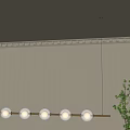 Modern Linear Pendant Light With Five Globe Shades And Gold Frame In Interior 3d model