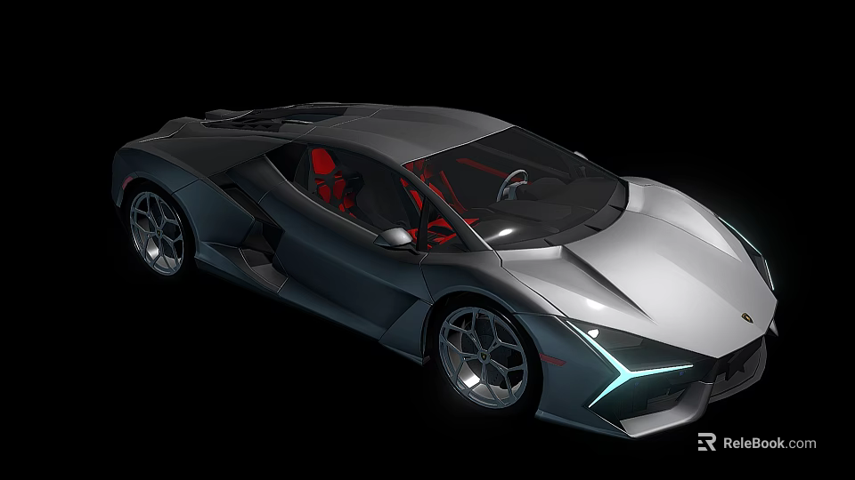 Futuristic Silver Sports Car With Streamlined Body Red Seats And LED Headlights 3d model 