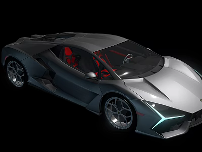 Futuristic Silver Sports Car With Streamlined Body Red Seats And LED Headlights 3d model