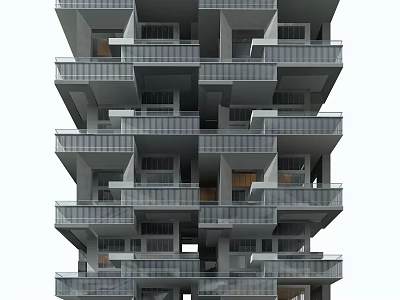 Modern High Rise Office Building With Geometric Balconies And Glass Facade Design 3d model
