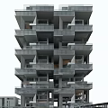 Modern High Rise Office Building With Geometric Balconies And Glass Facade Design