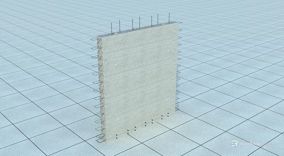 Concrete Wall Panel With Steel Reinforcements And Side Metal Framework For Construction 3d model 