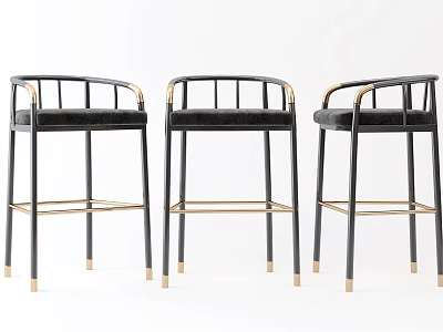 Modern Black And Gold Bar Stools With Metal Frame And Leather Seats 3d model