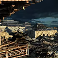 Tranquil Ancient Scene With Traditional Pagoda Roofs And Historic City Walls