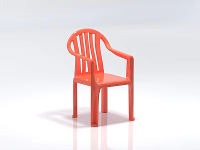 Red Plastic Single Chair With Armrest And Modern Simple Design 3d model
