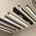 Modern Long Strip Pendant Lights In Various Colors And Different Shapes Hanging From Ceiling