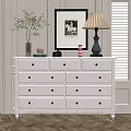 Elegant Modern Entryway Cabinet Sideboard White Wooden with Drawers Table Lamp Decorative Painting and Vase