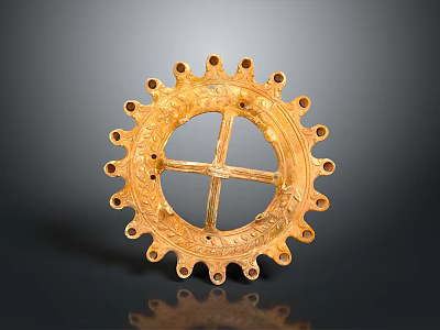 Golden Circular Lighting Fixture Set With Gear Like Design And Decorative Patterns 3d model