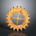 Golden Circular Lighting Fixture Set With Gear Like Design And Decorative Patterns