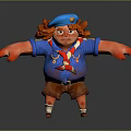 Game Movie Animated Character With Red Hair Wearing Blue Beret Red Scarf And Brown Shorts