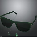 Green Sunglasses With Square Frame Green Lenses And Metal Rivets On Smooth Reflective Surface