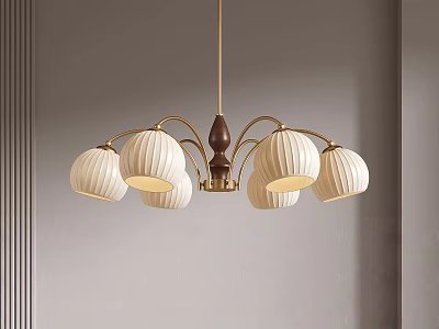 Modern Elegant Chandelier With Multiple White Pleated Lampshades And Brass Frame 3d model