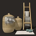 Nordic Storage Basket Woven Rattan Bamboo Art Dirty Clothes Collection Basket Storage Basket Laundry Basket 3d model