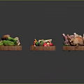 Raw Chicken Pieces and Whole Chicken on Wooden Cutting Boards with Fresh Vegetables and Nuts