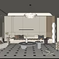 Cream Style Living Room Sofa Coffee Table Combination Lazy Sofa Floor Lamp Sofa Stool Hanging Picture Single Leisure Chair 3d model
