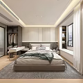 Modern Bedroom Interior Design With Cozy Bed Wardrobe Dressing Table Window Curtains And Soft Rug
