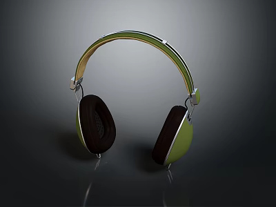 Green And Brown Headphones With Wooden Elements And Metal Parts Modern Design 3d model