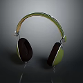 Green And Brown Headphones With Wooden Elements And Metal Parts Modern Design