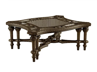Classic Vintage Coffee Table With Ornate Metal Frame And Glass Top 3d model