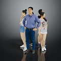 Group of People Standing Together in Casual Outfits on Reflective Black Floor