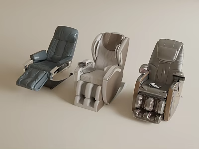 Three Comfortable Massage Chairs in Dark Gray Light Gray and Brown with Modern Ergonomic Design 3d model