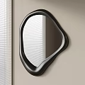 Irregular Shaped Black Frame Mirror Wall Mounted With Window Blinds And Light Colored Wall 3d model