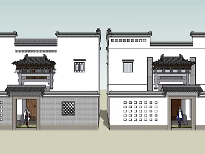 Chinese Style Detached Villa With Traditional Roof White Walls And Carved Windows 3d model
