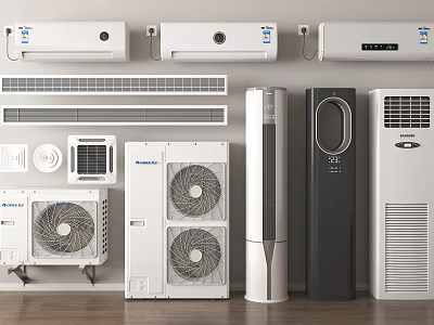 Various Air Conditioners and Fans Featuring Wall Mounted Floor Standing and Outdoor Units 3d model