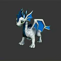 Fantasy Dragon Character 3D Model With Blue Spiky Horns White Body And Green Eyes