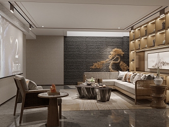 New Chinese underground living room 3d model