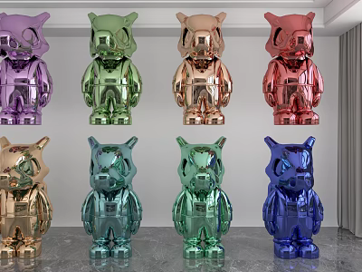 Colorful Metallic Bear Sculptures With Various Shiny Hues For Modern Decor 3d model
