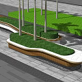 Tree Pit Design With Green Grass Wooden Edges Marble Surface And Surrounding Trees