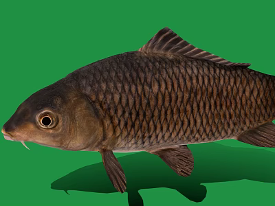 Large Detailed Brown Carp With Shiny Scales On Green Background 3d model