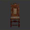 Ornate Classic Single Chair With Carved Wooden Frame And Patterned Upholstered Seat