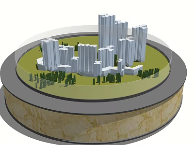 Urban City Model With High Rise Buildings Green Areas And Circular Marble Base 3d model
