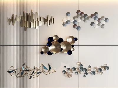 Modern Geometric Wall Decor With Metallic Hexagons Triangles And Circular Pieces 3d model