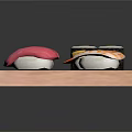 Sushi Platter With Various Types Of Fresh Fish And Rice On Wooden Tray