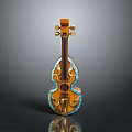 Household Decorative String Instrument With Artistic Brown Blue Gold Ornate Design