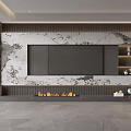Modern TV Wall Interior Design With Marble Pattern And Fireplace 3d model