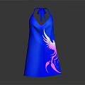 Stylish Blue Halter Dress with Pink Scorpion Print and Modern Design